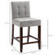 Modern Fabric Bar Stools Set of 2, Thick Padding Kitchen Stool, Bar Chairs with Tufted Back, Wood Legs, Grey