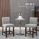 Modern Fabric Bar Stools Set of 2, Thick Padding Kitchen Stool, Bar Chairs with Tufted Back, Wood Legs, Grey
