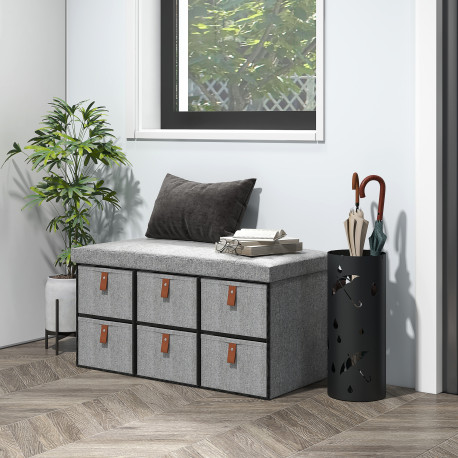 Shoe Bench with Seat, Shoe Storage Bench with Cushion and 6 Fabric Drawers for Entryway, Hallway, Living Room, Bedroom, Light Gr