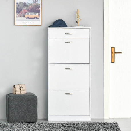 Shoe Cabinet with 3 Flip Drawers, High Gloss Shoe Storage Cabinet with Top Drawer and Adjustable Shelves, Shoe Cupboard for 18 P