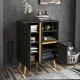 Storage Cabinet Sideboard with Tempered Glass Adjustable Shelves and Solid Wood Legs