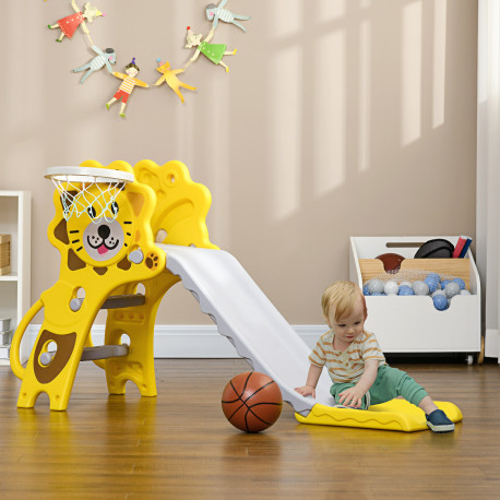 AIYAPLAY Baby Slide with Basketball Hoop, Climber, Easy to Assemble Kids Slide for Indoor Use, for Ages 18-36 Months - Yellow