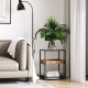 Industrial Side Table, 3-Tier End Table with Glass Top, Storage Shelves, Nightstand with Steel Frame for Bedroom, Living Room, R