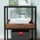 Industrial Side Table, 3-Tier End Table with Glass Top, Storage Shelves, Nightstand with Steel Frame for Bedroom, Living Room, R