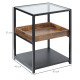 Industrial Side Table, 3-Tier End Table with Glass Top, Storage Shelves, Nightstand with Steel Frame for Bedroom, Living Room, R