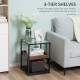 Industrial Side Table, 3-Tier End Table with Glass Top, Storage Shelves, Nightstand with Steel Frame for Bedroom, Living Room, R