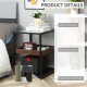Industrial Side Table, 3-Tier End Table with Glass Top, Storage Shelves, Nightstand with Steel Frame for Bedroom, Living Room, R