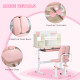 Kids Desk and Chair Set, with Storage Shelves, Washable Cover, for Ages 3-12 Years - Pink