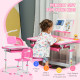Kids Study Desk and Chair Set w/ Adjustable Height, Storage, Drawer, Pink