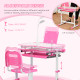 Kids Study Desk and Chair Set w/ Adjustable Height, Storage, Drawer, Pink