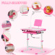 Kids Study Desk and Chair Set w/ Adjustable Height, Storage, Drawer, Pink