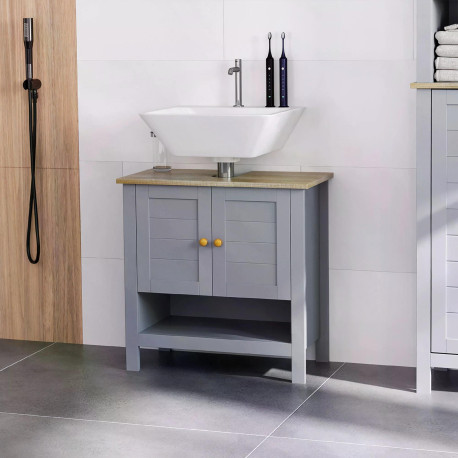 kleankin Under Sink Cabinet, Bathroom Vanity Unit, Pedestal Under Sink Design, Storage Cupboard with Adjustable Shelf, Grey