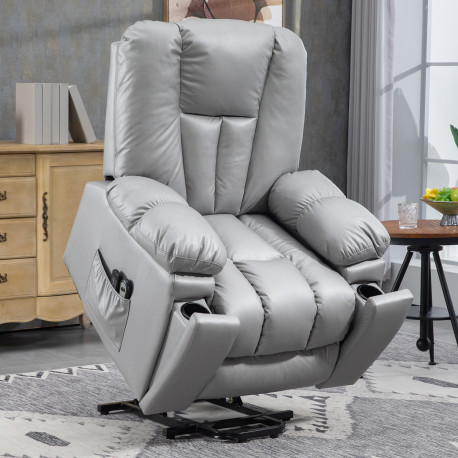 Leathaire Eight Massage Point Armchair, with Reclining Back - Charcoal Grey
