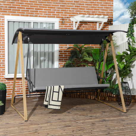 Outsunny 3 Seater Swing Chair, Garden Swing Bench with Adjustable Canopy, Cushioned Seat and Weather Resistant Steel Frame for P