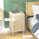 Bedside Table Set of 2, Rattan Side Tables with Drawer, Cabinet and Adjustable Shelf, Boho Bedside Cabinet with Storage for Bedr