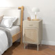 Bedside Table Set of 2, Rattan Side Tables with Drawer, Cabinet and Adjustable Shelf, Boho Bedside Cabinet with Storage for Bedr
