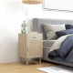 Bedside Table Set of 2, Rattan Side Tables with Drawer, Cabinet and Adjustable Shelf, Boho Bedside Cabinet with Storage for Bedr