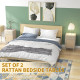 Bedside Table Set of 2, Rattan Side Tables with Drawer, Cabinet and Adjustable Shelf, Boho Bedside Cabinet with Storage for Bedr