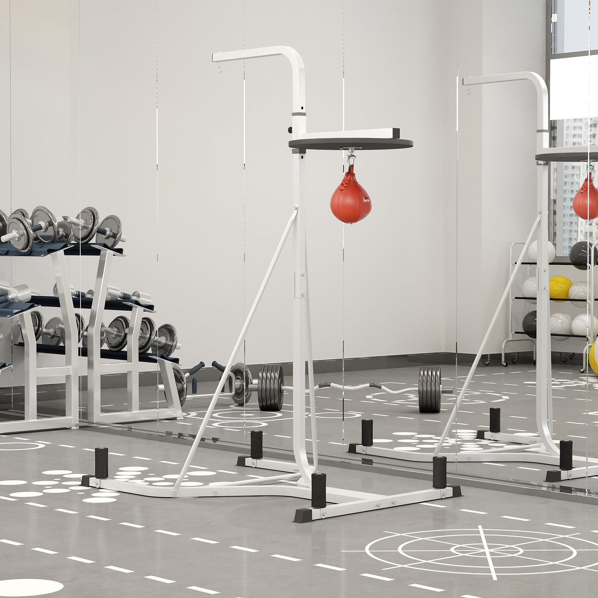 2 in 1 170-190cm Freestanding Boxing Punch Bag Hanger &amp; Speed Ball Station Platform Hanging Frame Home Gym, White