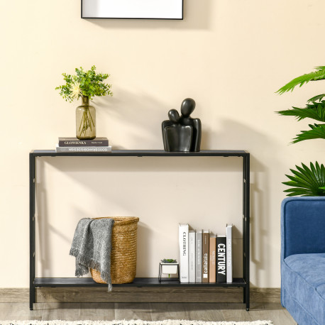 Industrial Console Table with Storage Shelf, Narrow Hallway Dressing Desk with Metal Frame for Living Room, Bedroom, Grey and Bl