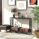 Industrial Console Table with Storage Shelf, Narrow Hallway Dressing Desk with Metal Frame for Living Room, Bedroom, Grey and Bl
