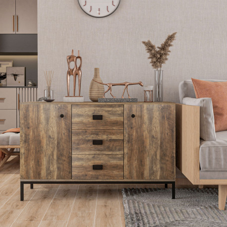Industrial Sideboard, Storage Cabinet, Accent Cupboard with Drawers, Adjustable Shelves for Kitchen, Dining Room, Living Room, D