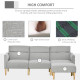 L Shape Sofa Bed Set, Linen Fabric Corner Sofa Bed with Rubber Wood Legs and Footstool, Light Grey