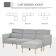 L Shape Sofa Bed Set, Linen Fabric Corner Sofa Bed with Rubber Wood Legs and Footstool, Light Grey