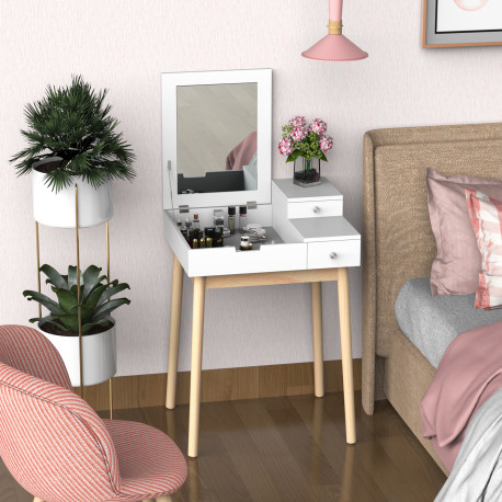 Dressing Table with Flip-up Mirror, Makeup Desk with 2 Drawers, Vanity Table Writing Desk for Bedroom Living Room, White