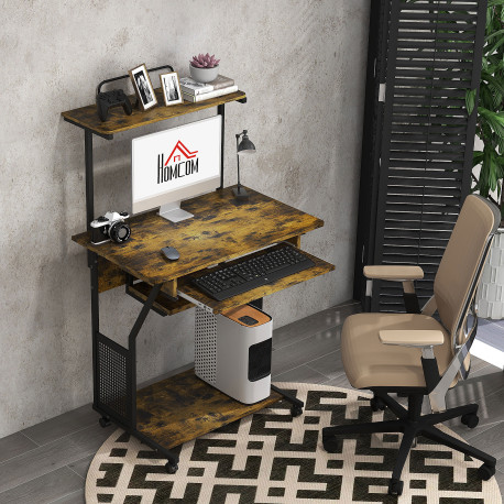 Multi-Storage Work Desk, with Sliding Keyboard Tray - Brown/Black