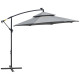 Outsunny 3(m) Cantilever Banana Parasol Hanging Umbrella with Double Roof, LED Solar lights, Crank, 8 Sturdy Ribs and Cross Base
