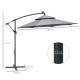 Outsunny 3(m) Cantilever Banana Parasol Hanging Umbrella with Double Roof, LED Solar lights, Crank, 8 Sturdy Ribs and Cross Base