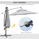 Outsunny 3(m) Cantilever Banana Parasol Hanging Umbrella with Double Roof, LED Solar lights, Crank, 8 Sturdy Ribs and Cross Base