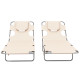 Outsunny Foldable Sun Lounger Set of 2, Beach Chaise Lounges with Reading Hole, Arm Slots, 5-Position Adjustable Backrest, Side 