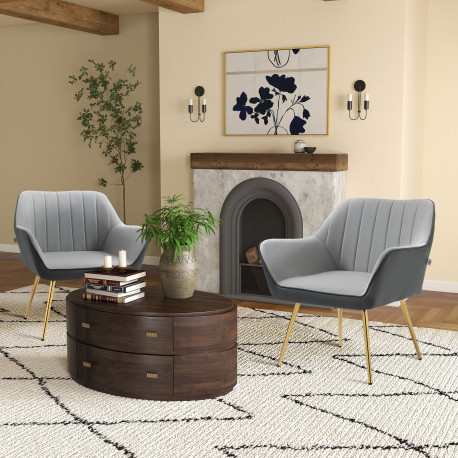 Velvet Armchairs, Upholstered Accent Chairs with Golden Steel Legs, Modern Vanity Chairs for Living Room and Bedroom, Set of 2, 