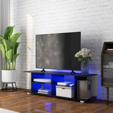 Multi-Shelf TV Cabinet, with Adjustable LED Lights - Black