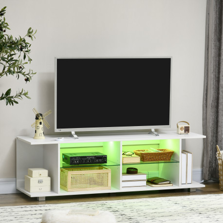 Multi-Shelf TV Cabinet, with Adjustable LED Lights - White