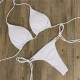 Women Halter Bikini Set Bra Top + Mini Triangle G-string Thong Swimwear Swimsuit Set - White