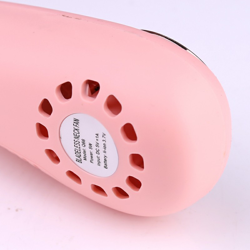 2400mAh with Lights Neckband Bladeless Lazy Fan Neck Hanging Cooler USB Rechargeable - Pink