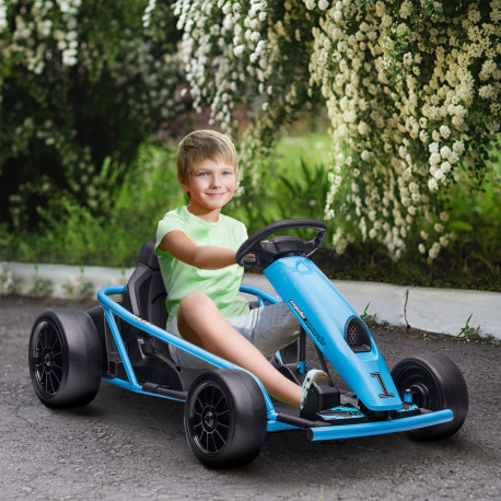 24V Drift Kart, Electric Ride-On Racing Go Kart w/ 2 Speeds, Steering Wheel, Pedals for Kids Aged 8-12, Blue