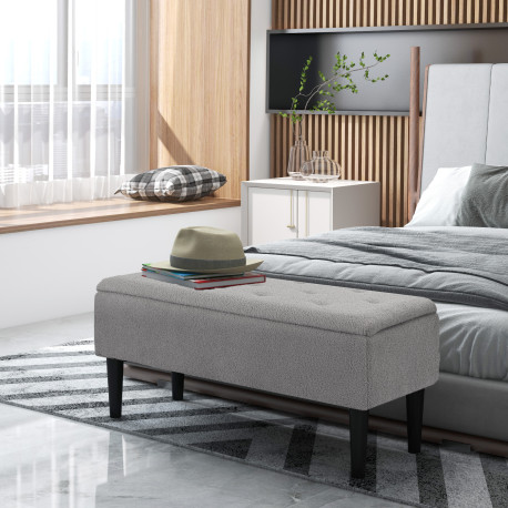 47L Storage Ottoman, End of Bed Bench with Wooden Legs, Fabric Footstool for Living Room, Bedroom, 95 x 38 x 45cm, Grey