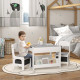 Three-Piece Kids Table and Chair Set with Blackboard, Storage, Bookshelves - Grey