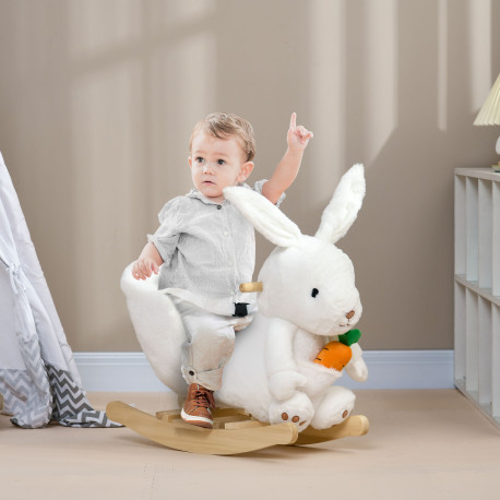 Kids Rabbit-Shaped Rocking Horse, with Safety Belt, Realistic Sounds, for Ages 18-36 Months - White