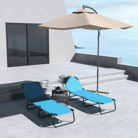 Outsunny Foldable Sun Lounger Set of 2 with 5-Position Adjustable Backrest, Outdoor Portable Recliner Chaise Lounge Chair with B