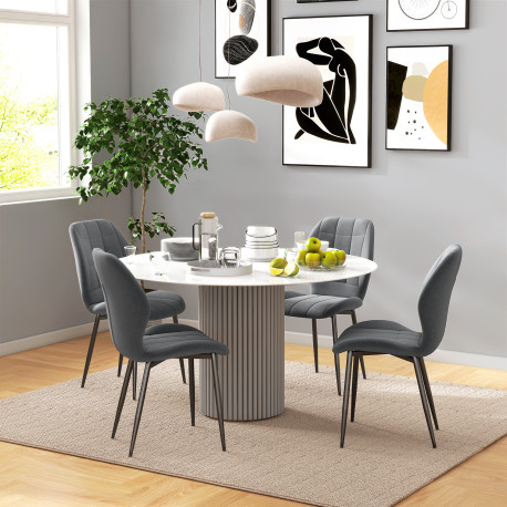 Set of Four Flannel Relaxed Tub Dining Chairs - Dark Grey