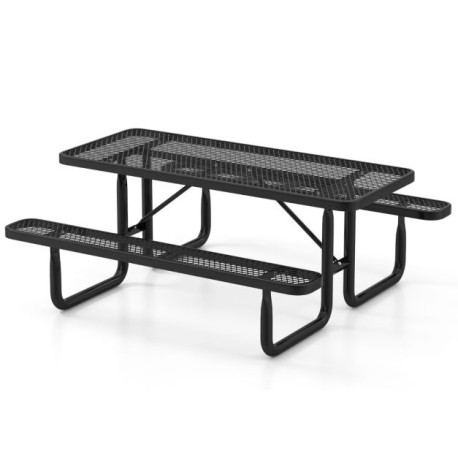 Outdoor Picnic Table & Bench Set for 8 with Seats & Mesh Grid