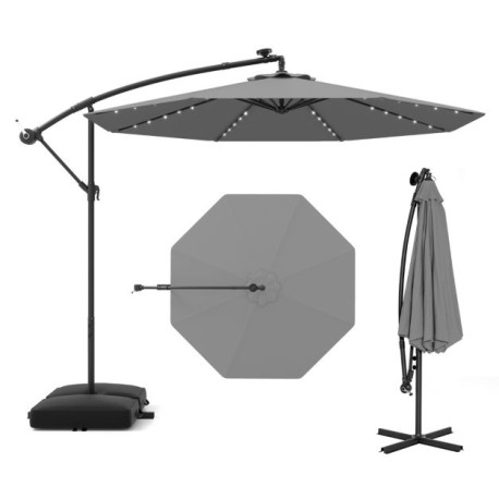 300cm Hanging Offset Umbrella with 40 LED Lights Solar Panel Batteries