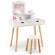 Kids Vanity Table and Stool Set with Square Mirror and Storage Shelf