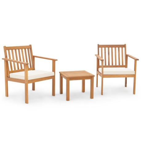 3 Pieces Wood Patio Set Acacia Outdoor with Coffee Table and Cushions