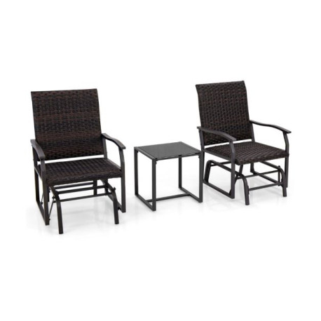 3 Piece Patio Gliding Set with Tempered Glass Coffee Table